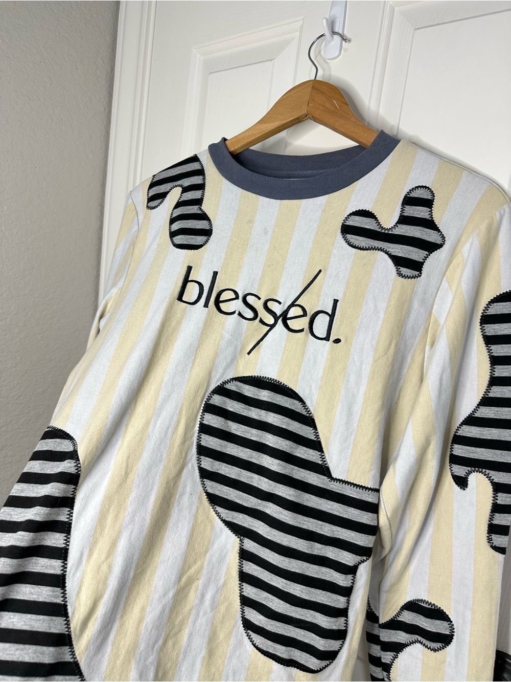 The Hideout Clothing Yellow White Striped BLESSED Mixed Media Long Sleeve Shirt - Picture 3 of 10